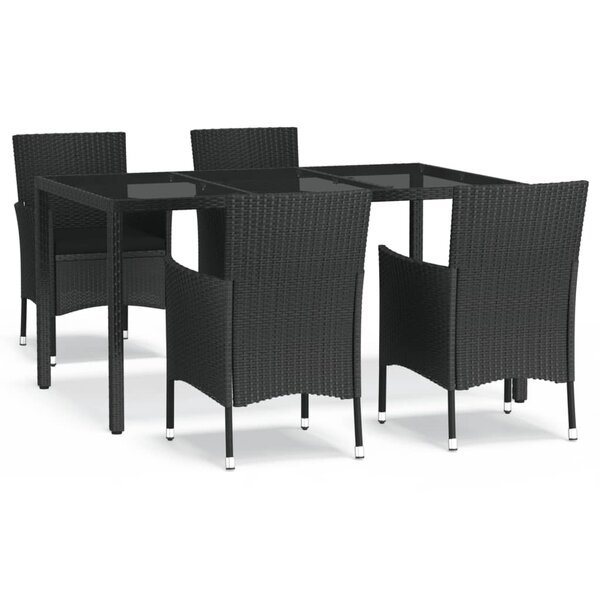 vidaXL Ensemble à manger de jardin coussins 5Pièces Noir Résine tressée