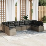 vidaXL Ensemble de Canapés de Jardin 10 Pièces avec Coussins Gris Poly Rattan