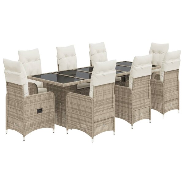 vidaXL Ensemble de bistro de jardin 9 Pièces coussins beige poly rotin