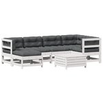 vidaXL Salon de jardin 7 Pièces avec coussins blanc bois de pin massif