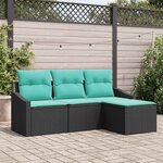 vidaXL Ensemble de Canapés avec coussin 4 Pièces Noir polyrotin