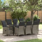 vidaXL Ensemble de salle à manger de jardin 9 pièces avec coussins Gris Poly Rattan