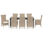 vidaXL Ensemble de salle à manger de jardin 9 pièces avec coussins beige poly rotin