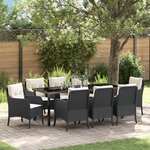 vidaXL Set de salle à manger de jardin 9 pièces avec coussins noir rotin poly