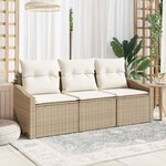 vidaXL Ensemble de canapé de jardin avec coussin 3 Pièces Beige et crème