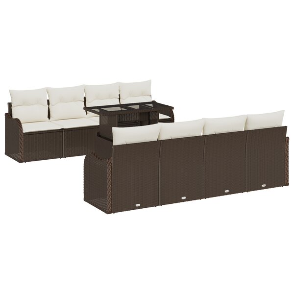 Ensemble de Canapé de Jardin 9 Pièces avec Coussins Marron Poly Rattan vidaXL