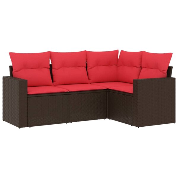 vidaXL Salon de jardin 4 Pièces avec coussins marron résine tressée