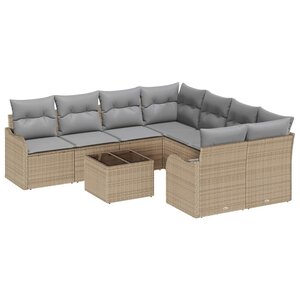 vidaXL Ensemble de canapé de jardin 9 Pièces Beige  Gris 55 x 55 x 37 cm