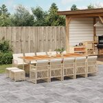 vidaXL Ensemble à manger de jardin et coussins 15 Pièces beige