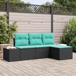 vidaXL Ensemble de canapé de jardin 4 Pièces Noir et turquoise polyrotin