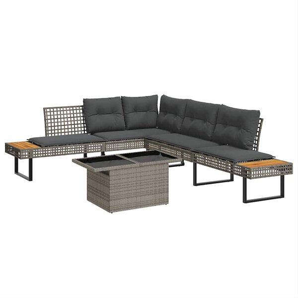vidaXL Salon de jardin avec coussins 2Pièces gris résine tressée et verre