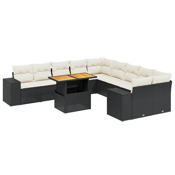 vidaXL Salon de jardin 11 Pièces avec coussins noir résine tressée