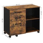 Caisson 3 tiroirs meuble rangement bureau avec compartiments ouverts sideboard pour format a4 documents support d'imprimante style industriel 80 cm marron rustique et noir 12_0002403