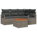 vidaXL Ensemble de Canapés de Jardin de 5 Pièces avec Coussins Gris Poly Rattan Acacia