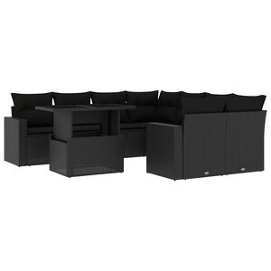 vidaXL Salon de jardin 9 Pièces avec coussins noir résine tressée