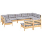 vidaXL Salon de jardin 9 Pièces avec coussins gris bois de pin massif