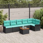 vidaXL Ensemble de canapé de jardin 7 Pièces Noir et turquoise polyrotin