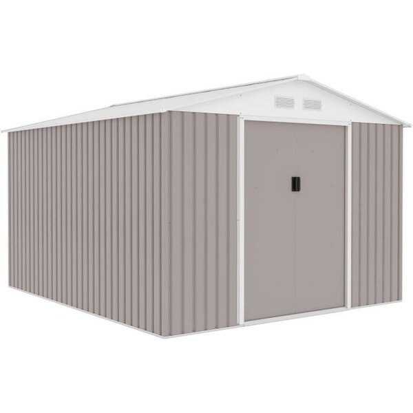 Abri de jardin taupe en métal 8 84 m² avec kit d'ancrage inclus 277 x 319 x 202 cm
