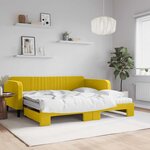 vidaXL Lit de jour avec gigogne et matelas jaune 100x200 cm velours
