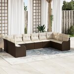 Ensemble de canapés de jardin de 10 pièces vidaXL avec coussins en poly rattan marron