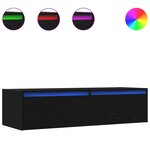 vidaXL Meuble TV avec lumières LED chêne noir 100X35 5x25 cm