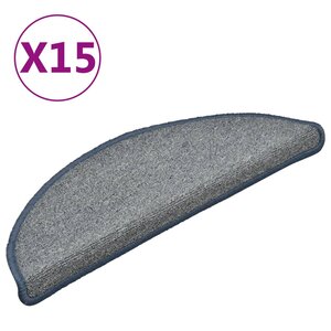 vidaXL Tapis d'escalier 15 pièces 56 x 17 x 3 cm Gris clair et bleu Demi-rond