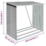 vidaXL Abri de stockage de bois Acier galvanisé 163x83x154 cm Gris
