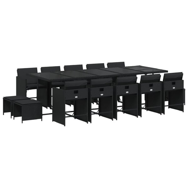 vidaXL Ensemble à manger de jardin 15 Pièces coussins noir résine tressée