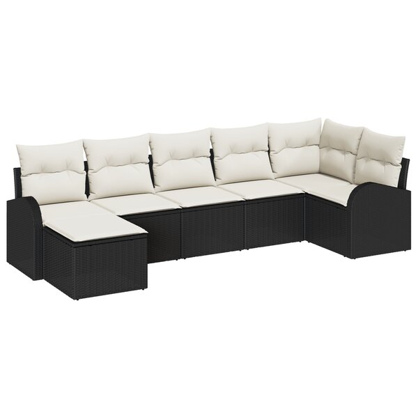 vidaXL Ensemble de sofa de jardin 7 pièces avec coussins en poly rotin noir