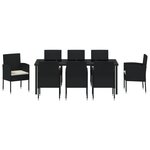 vidaXL Ensemble de Salle à Manger de Jardin de 9 Pièces avec Coussins Noir Poly Rattan