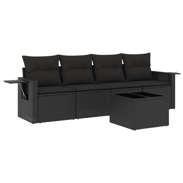 vidaXL Salon de jardin 5 Pièces avec coussins noir résine tressée