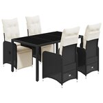 vidaXL Ensemble de bistro de jardin 5 Pièces coussins noir poly rotin