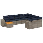 vidaXL Salon de jardin 10 Pièces avec coussins gris résine tressée