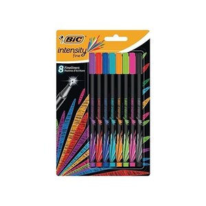 Blister de 8 Stylos Feutre Fineliner Intensity Pointe Baguée métal Fine 0 4mm Assortis BIC