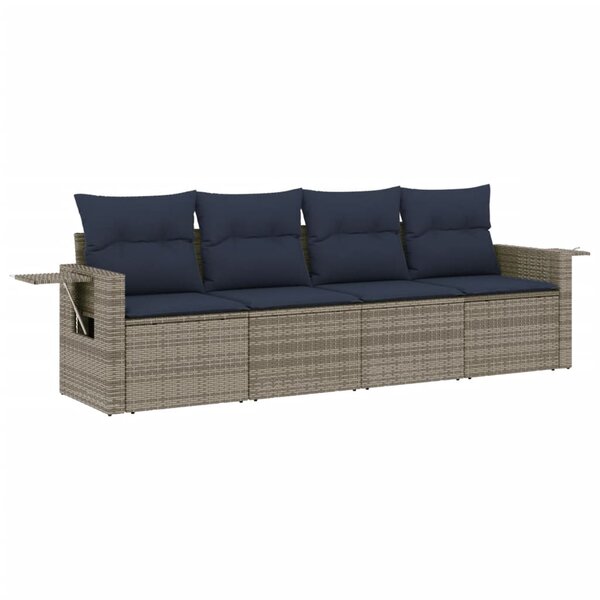vidaXL Salon de jardin 4 Pièces avec coussins gris résine tressée