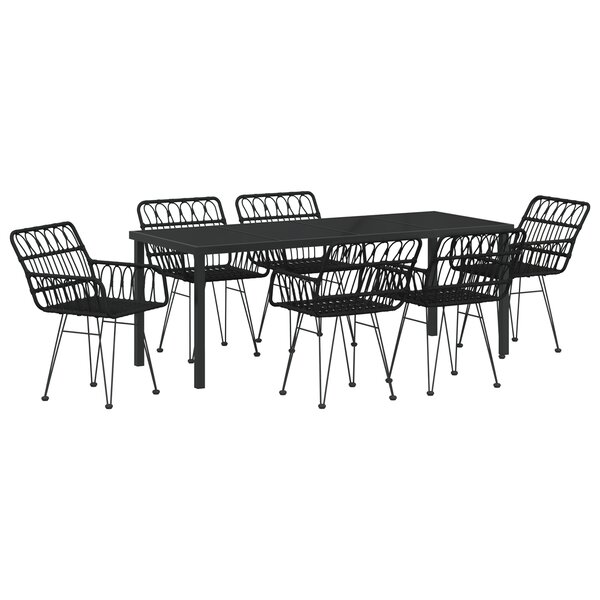 vidaXL Ensemble de dîner de jardin 7 pièces Rattan Poly Noir