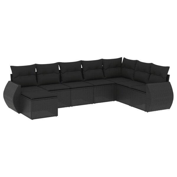 vidaXL Salon de jardin 8 Pièces avec coussins noir résine tressée