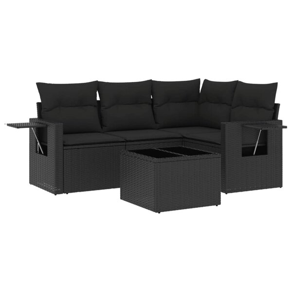 vidaXL Salon de jardin 5 Pièces avec coussins noir résine tressée