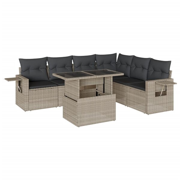 vidaXL Salon de jardin avec coussins 7 Pièces gris clair résine tressée