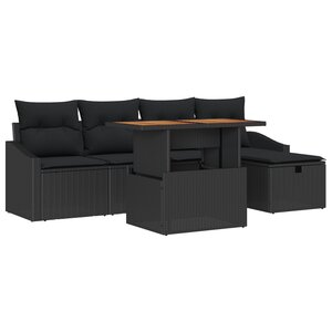 vidaXL Ensemble de canapé de jardin 6 pièces avec coussins noir rotin poly