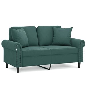 vidaXL Canapé 2 places avec oreillers vert foncé 120 cm velours