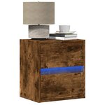 vidaXL Table de chevet murale avec lumières LED chêne fumé