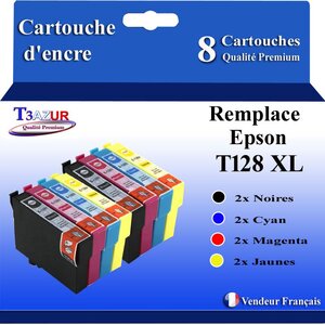 T3AZUR- 8x Cartouches Compatibles avec Epson T1281 T1282 T1282 T1284 remplace Epson Stylus Office SX420W SX425W SX430W SX435W SX438W SX440W SX445W