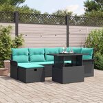 vidaXL Ensemble de canapé de jardin avec coussin 7 Pièces Noir Poly rotin