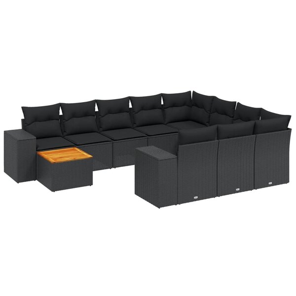 vidaXL Salon de jardin 11 Pièces avec coussins noir résine tressée