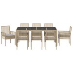 vidaXL Ensemble de salle à manger de jardin 9 pièces avec coussins en poly rotin beige