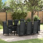 vidaXL Ensemble de salle à manger de jardin 9 pièces noir Rattan Poly