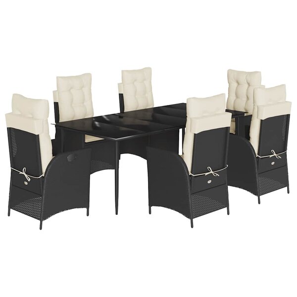 vidaXL Ensemble à manger de jardin coussins 7Pièces Noir Résine tressée