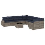 vidaXL Salon de jardin 11 Pièces avec coussins gris résine tressée