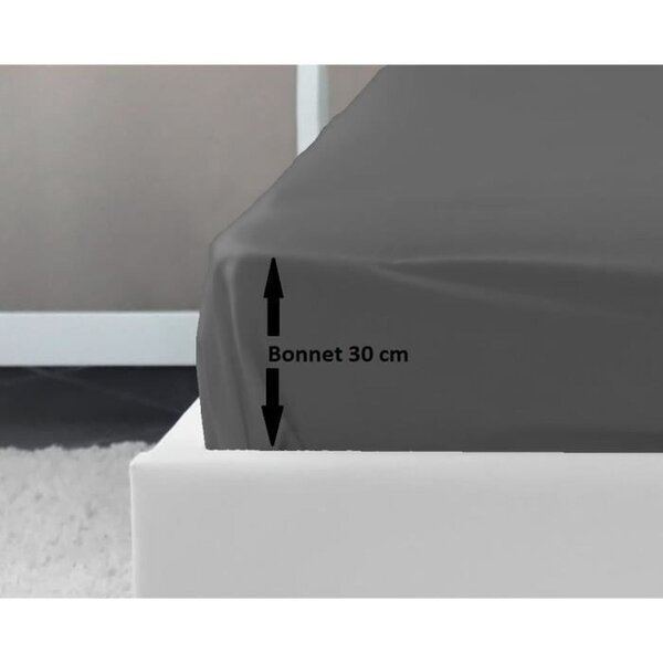 Drap housse gris foncé 100  coton 180 x 200 x 30 cm